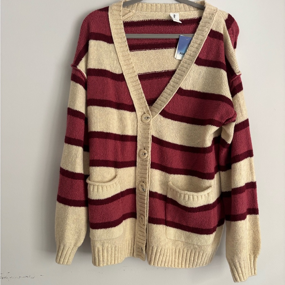 NWT Striped Burgundy and Cream Women's Sweater